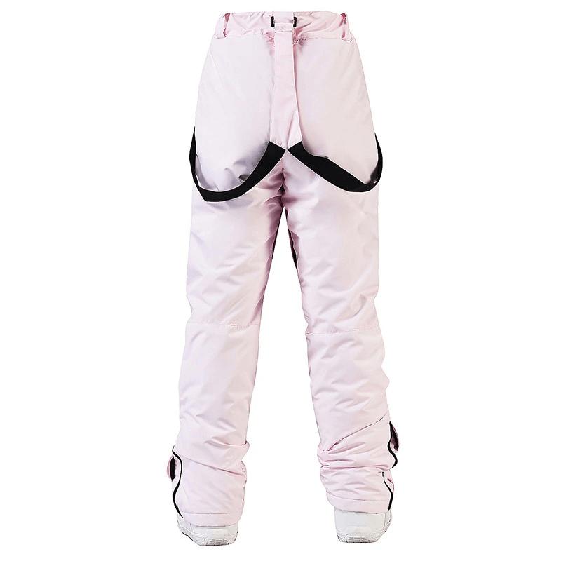 Women's waterproof warm snowboarding trousers with waist protection and adjustable straps, ideal for winter sports and skiing.